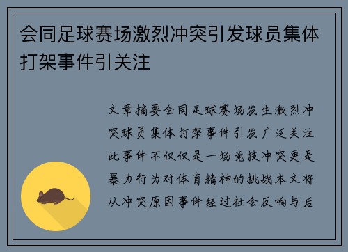 会同足球赛场激烈冲突引发球员集体打架事件引关注